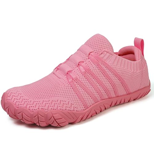 Barfußschuhe Damen Herren Breite Barfuss Schuhe Laufschuhe Zero-Drop Sohlen Zehenschuhe Traillaufschuhe Leichte Atmungsaktiv Fitnessschuhe Komfort rutschfest Straßenlaufschuhe Unisex(Rosa 40EU) von DAZFE