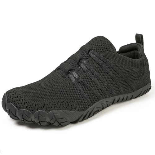 Barfußschuhe Damen Herren Breite Barfuss Schuhe Laufschuhe Zero-Drop Sohlen Zehenschuhe Traillaufschuhe Leichte Atmungsaktiv Fitnessschuhe Komfort rutschfest Straßenlaufschuhe Unisex(Schwarz 40EU) von DAZFE