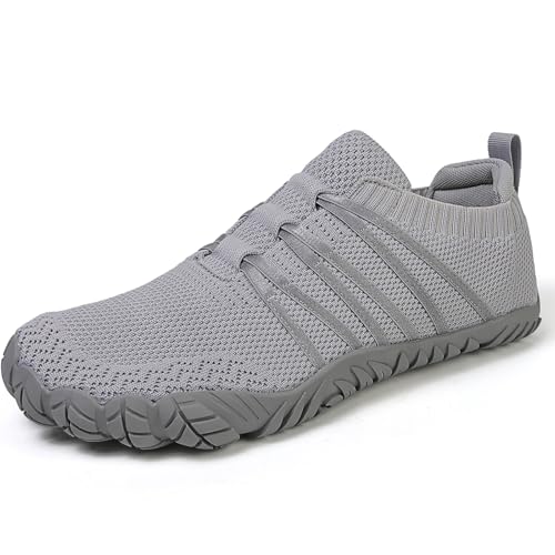 Barfußschuhe Damen Herren Breite Barfuss Schuhe Laufschuhe Zero-Drop Sohlen Zehenschuhe Traillaufschuhe Leichte Atmungsaktiv Fitnessschuhe Komfort rutschfest Straßenlaufschuhe Unisex(Grau 37EU) von DAZFE