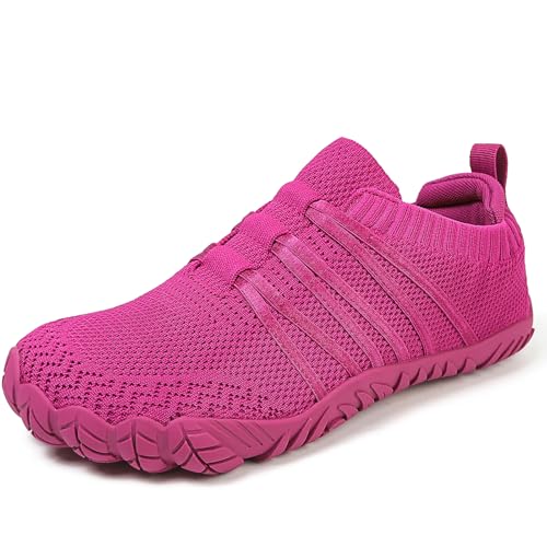 Barfußschuhe Damen Herren Breite Barfuss Schuhe Laufschuhe Zero-Drop Sohlen Zehenschuhe Traillaufschuhe Leichte Atmungsaktiv Fitnessschuhe Komfort rutschfest Straßenlaufschuhe Unisex(Rosenrot 41EU) von DAZFE