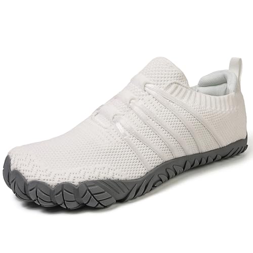 Barfußschuhe Damen Herren Breite Barfuss Schuhe Laufschuhe Zero-Drop Sohlen Zehenschuhe Traillaufschuhe Leichte Atmungsaktiv Fitnessschuhe Komfort rutschfest Straßenlaufschuhe Unisex(Weiß 44EU) von DAZFE