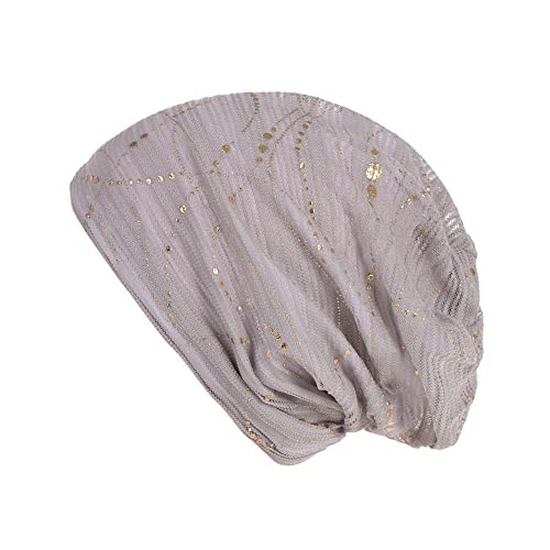 DAZISEN Frauen Baumwoll Turban Chemo Mütze – Weicher Bedruckter Kopfbedeckung Schlafmütze für Mädchen und Damen Krebs Alopezie Haarausfall Hut, Grau von DAZISEN