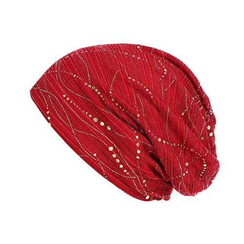 DAZISEN Frauen Baumwoll Turban Chemo Mütze – Weicher Bedruckter Kopfbedeckung Schlafmütze für Mädchen und Damen Krebs Alopezie Haarausfall Hut, Rot von DAZISEN