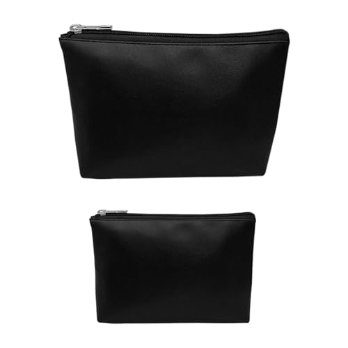 2 Stück Leder-Kosmetiktasche, Damen-Kosmetiktasche, kleine Kosmetiktasche, Reißverschlusstasche, Reise-Kosmetiktasche, Flache Damen-Kosmetiktasche, PU-Kosmetiktasche von DAZZLUXE