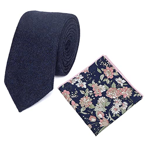 DB Dickie Bow Herren-Krawatte und Einstecktuch aus Wolle, schmal, Set, Marineblau und Blau und Rosa mit Blumenmuster, Einheitsgröße von DB Dickie Bow