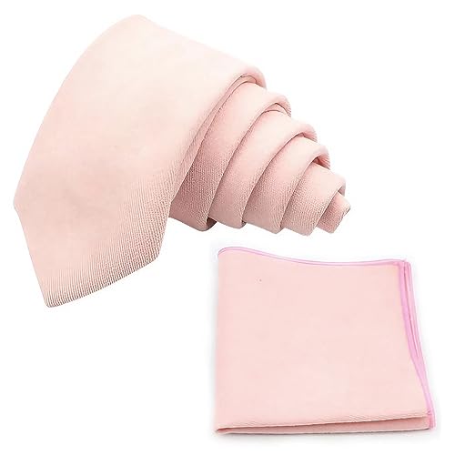 DB Dickie Bow Herren Luxus Baumwolle Mischung Skinny Neck Tie & Pocket Square Set, rosa - soft pink, Tie Length: 145cm. Pocket Square: 23cm x 23cm von DB Dickie Bow