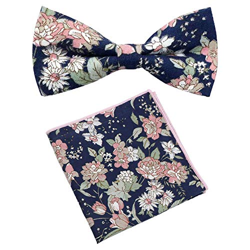 Herren Luxus Baumwolle vorgebundene Fliege & Einstecktuch Set, Blau & Pink Floral, Length 4.5 inches, width 3 inches von DB Dickie Bow