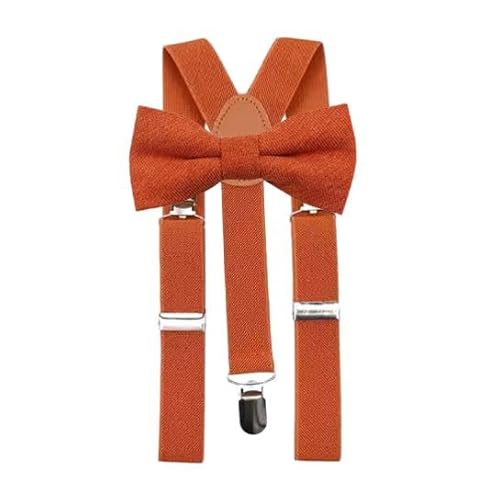 Set mit Fliege und Hosenträgern aus Baumwollmischgewebe für Kinder und Jungen, Fliege in Burnt Orange & Burnt Ornage Hosenträger, Bow Tie: Length 10cm, width 5cm von DB Dickie Bow