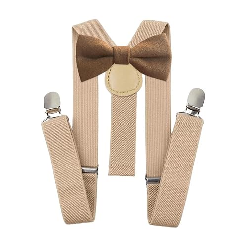 Set mit Fliege und Hosenträgern aus Wolle für Kinder und Jungen, Braune Fliege und beigefarbene Hosenträger, Bow Tie: Length 10cm, width 5cm von DB Dickie Bow
