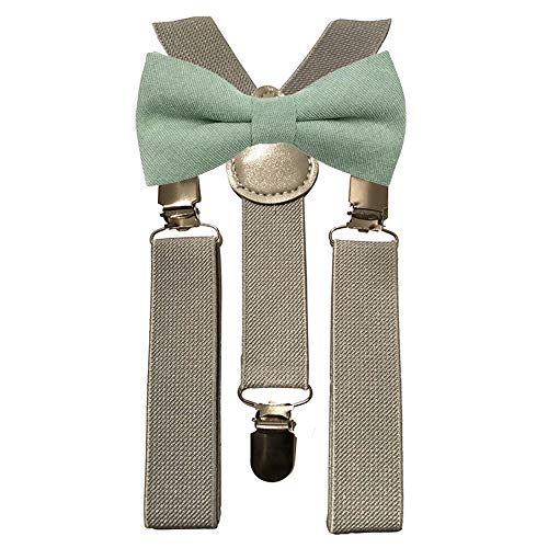 Set mit Fliege und grauen Hosenträgern, Baumwolle, für Kinder und Jungen, salbeigrün, Bow Tie: Length 10cm, width 5cm von DB Dickie Bow