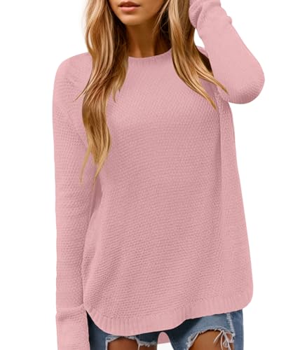 DB MOON Damen Strickpullover mit Rundhalsausschnitt, langärmelig, lockere Passform, weich, einfarbig, Pink 02, X-Groß von DB MOON