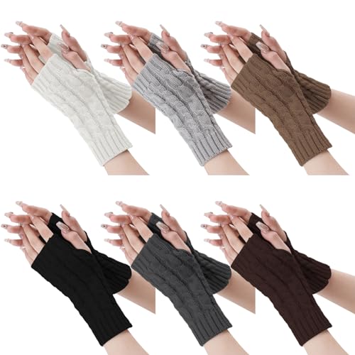 DBAILY Halb Fingerlose Handschuhe 6 Paar Halb Strickhandschuhe Winter Damen Damen Pulswärmer Warm Kurze Winter Halb Handstulpen Unisex Winter Warmes Herz Geschenk für Jungen und Mädchen(6 Farben) von DBAILY