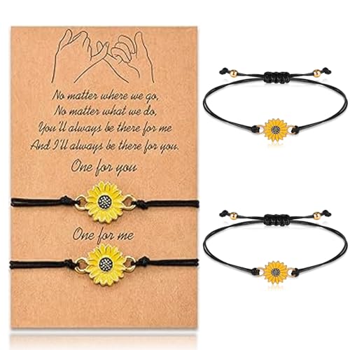 DBAILY Freundschaftsarmband 4 Stück Sonnenblumen Armbänder Einstellbar Sunflower Freundschaftsarmbänder Damen Mädchen Sunflower Handmade Bracelet für Beste Freunde Frauen Mädchen Mutter Tochter von DBAILY