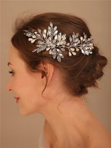 Brautschmuck, Perlenkamm, Kristall, Strass, Stirnband, Hochzeit, Haarschmuck, Kopfschmuck, Party, Abschlussball, Roségold von DBFBDTU