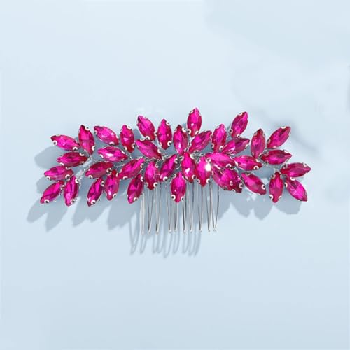 Brautschmuck, Strass, Haarkamm, Kopfschmuck, Hochzeits-Haarschmuck, handgefertigt, Party-Kopfbedeckung, Rosenrot von DBFBDTU