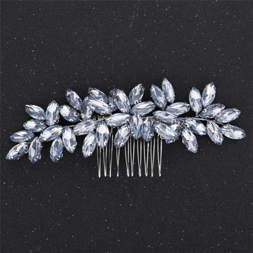 Brautschmuck, Strass, Haarkamm, Kopfschmuck, Hochzeits-Haarschmuck, handgefertigt, Party-Kopfbedeckung, Silber, Minzblau von DBFBDTU