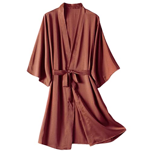 DBFBDTU Bademantel Damen Bademantel Nachtwäsche Freizeit Nachthemd Braut Hochzeit Nachtwäsche, Caramel a, 46 von DBFBDTU