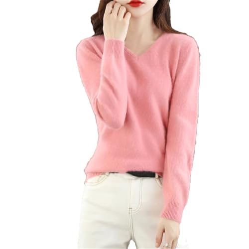 DBFBDTU Damen Kaschmir Pullover V-Ausschnitt Langarm Weich Pullover Sweater Pulli, Pnnrk, L von DBFBDTU