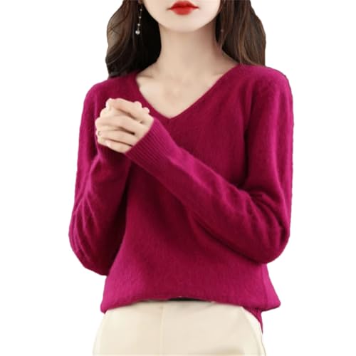 DBFBDTU Damen Kaschmir Pullover V-Ausschnitt Pullover Strickoberteile Langarm Weich Pullover Sweater Pulli, burgunderfarben, S von DBFBDTU