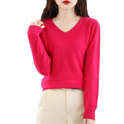 DBFBDTU Damen Kaschmir Pullover V-Ausschnitt Pullover Strickoberteile Langarm Weich Pullover Sweater Pulli, rosarot, S von DBFBDTU