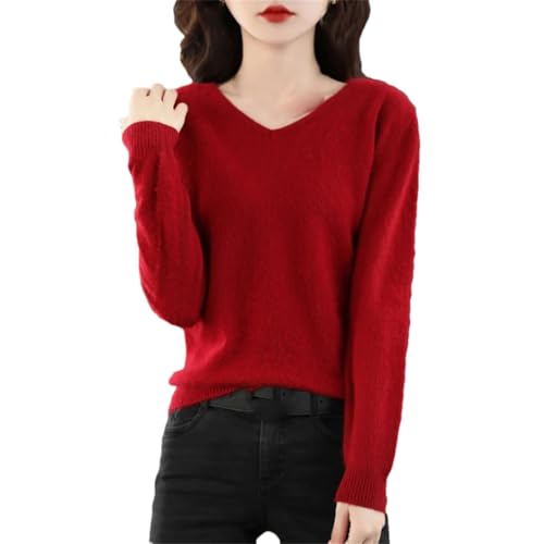 DBFBDTU Damen Kaschmir Pullover V-Ausschnitt Pullover Strickoberteile Langarm Weich Pullover Sweater Pulli, rostrot, S von DBFBDTU