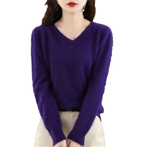 DBFBDTU Damen Kaschmir Pullover V-Ausschnitt Pullover Strickoberteile Langarm Weich Pullover Sweater Pulli, violett, 3XL von DBFBDTU