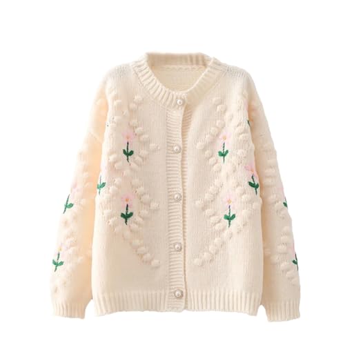 DBFBDTU Damen-Strickwaren, Mantel, Cardigans, bestickt, fauler Pullover, dicke, warme Strickjacke, beige, L von DBFBDTU