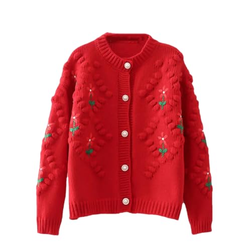 DBFBDTU Damen-Strickwaren, Mantel, Cardigans, bestickt, fauler Pullover, dicke, warme Strickjacke, rot, L von DBFBDTU