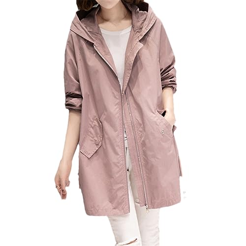 DBFBDTU Damen-Trenchcoat, mittellang, dünn, Temperament, lässiger Mantel, langer Trenchcoat mit Kapuze, rose, 48 von DBFBDTU