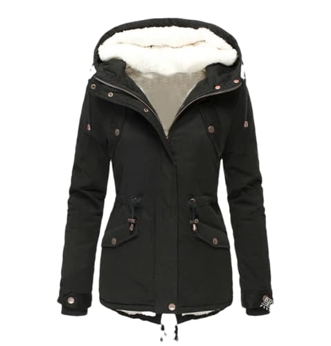 DBFBDTU Damen Wintermantel Warm Verdickte Lange Winterjacke Outdoor Wandern Kapuzen Parka Mantel Overcoat, Schwarz , 46 von DBFBDTU