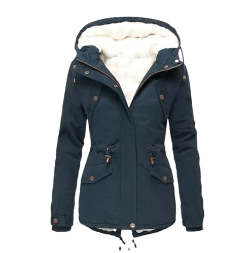 DBFBDTU Damen Wintermantel Warm Verdickte Lange Winterjacke Outdoor Wandern Kapuzen Parka Mantel Overcoat, marineblau, 50 von DBFBDTU