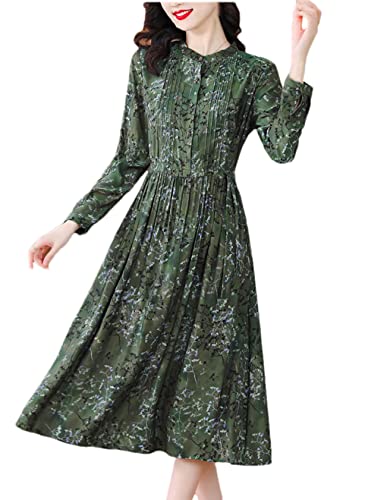 DBFBDTU Frauen Frühling Herbst Seidenkleid Druck Langarm Satin Midi Kleid Freizeit Party Kleider, siehe abbildung, X-Large von DBFBDTU