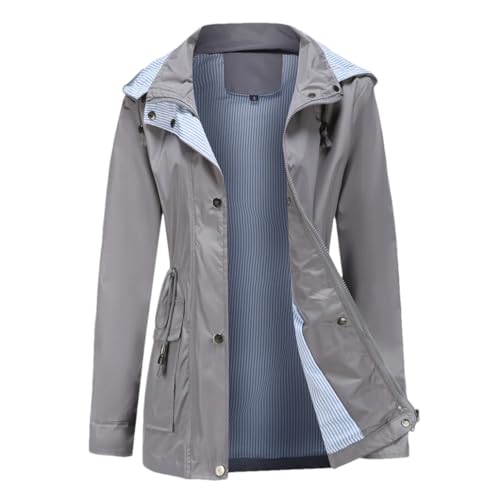 DBFBDTU Frauen Jacke Frühling Herbst Abnehmbare Kapuze Trenchcoat Lose Dünne Mantel Frauen Outwear, gray9, 46 von DBFBDTU