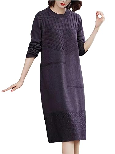 DBFBDTU Frauen Kleid Stricken Lange Pullover Herbst Winter Büro Dame Kleider Purple 5XL(fit 82.5-87.5kg) von DBFBDTU