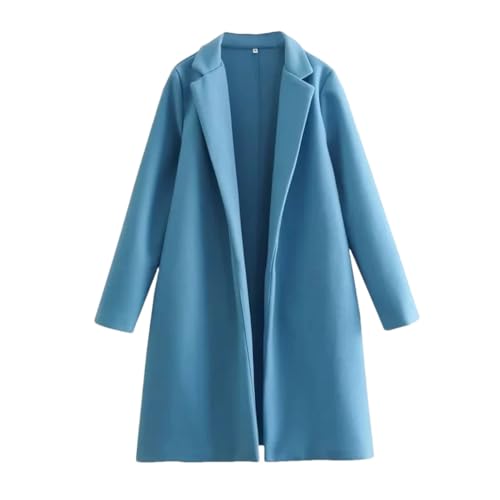 DBFBDTU Frauen Wolle Revers Lange Mäntel Langarm Herbst Winter Lose Mantel Warme Tops, eisblau, 42 von DBFBDTU