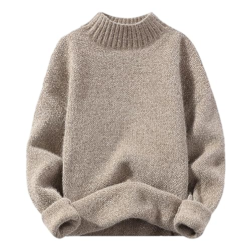 DBFBDTU Männer Herbst Winter Dicke Strickpullover Langarm Pullover Männlich Warm High Neck Knitwea apricot L von DBFBDTU