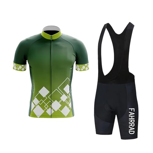 DBHDG Herren Radtrikot Set Kurzarm Fahrrad Trikot, Schnell Trocknend Fahrradbekleidung +Trägerhose/Radlerhose für Radfahren MTB Rennrad (Grün,XXL) von DBHDG