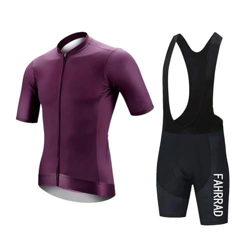 DBHDG Herren Radtrikot Set Mtb Trikot Herren Kurzarm Rennrad Fahrradbekleidung Sommer Mountainbike Jersey Shirt und Fahrradhose Atmungsaktiv (Lila,L) von DBHDG