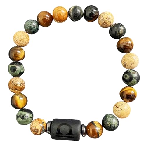 DBHDG Sternzeichen-Perlenarmband für Männer – Gewichtete Pulsera Para Hombre mit Natursteinperlen, spiritueller Heilschmuck als Geschenk (Waage) von DBHDG