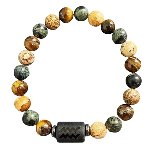 DBHDG Sternzeichen-Perlenarmband für Männer – Gewichtete Pulsera Para Hombre mit Natursteinperlen, spiritueller Heilschmuck als Geschenk (Wassermann) von DBHDG