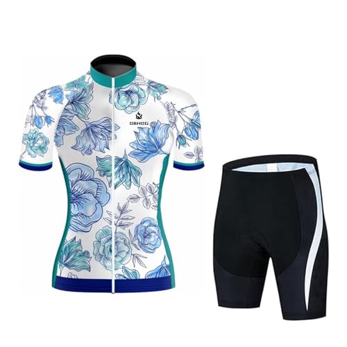 Damen Radtrikot Set Kurzarm Sommer Fahrradbekleidung + 9D Gel Gepolsterte Fahrradhose Outdoor Fahrrad Trikot Rennrad Outfit (TYPE-1,M) von DBHDG