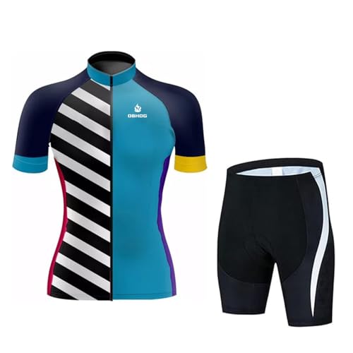 Damen Radtrikot Set Kurzarm Sommer Fahrradbekleidung + 9D Gel Gepolsterte Fahrradhose Outdoor Fahrrad Trikot Rennrad Outfit (TYPE-2,5XL) von DBHDG
