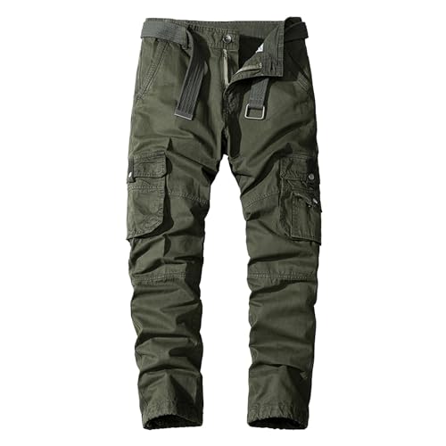 DBMZV Cargohose Herren Lang Sommerhose Casual Jogginghose Stretch Chinohose Regular Fit Einfarbige Funktionshose Cargo Hose Elastische Mit 6 Taschen, Freizeithosen Gym Shorts (Armee Grün,L) von DBMZV