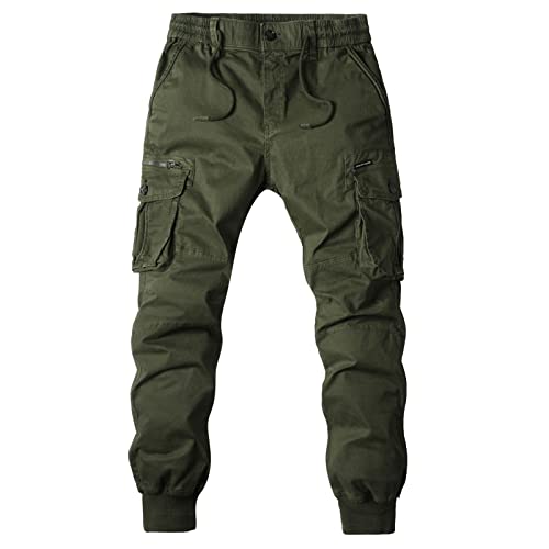 DBMZV Herren Cargohose Schwerlast Arbeitskleidung Tactical Super Dehnbar Flex Baumwolle Freizeithose 12 Taschen Entspannte Passform Combat Arbeitshose, Abreißhose Freizeitshorts Pants(Grün,L) von DBMZV