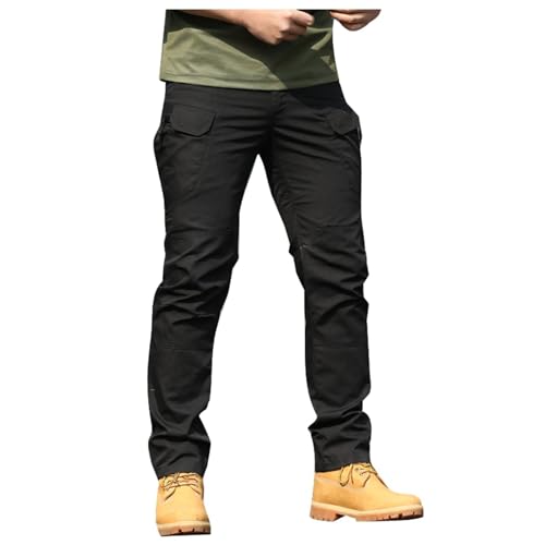 DBMZV Herren Wanderhose Sommerhose Zip Off Atmungsaktiv Wasserdicht Softshellhose Outdoor Funktionshose Trekkinghose Entfernbar Schnell Trockend (mit Gürtel), Sporthose Cargo Hosen Pants(Schwarz,L) von DBMZV