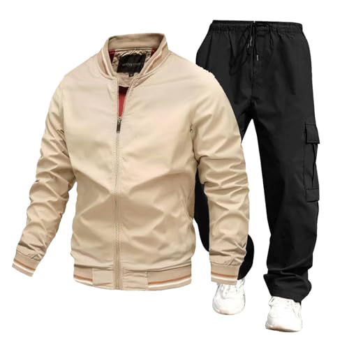 DBMZV Herren-Winterjacke Herren Winter Warm Gesteppt Fleece Gefüttert Trainingsanzug Set Thermo Fleecejacke und Jogginghose mit Reißverschluss Taschen Trainingsanzug Weihnachten von DBMZV