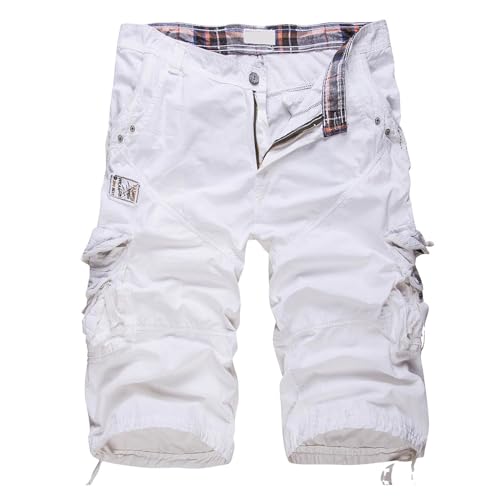 DBMZV Kurze Hosen Herren Cargo Shorts mit 7 Taschen Bermuda Arbeitshosen Männer Cargohose Wanderhose Chino Stretch Sommer Wandershorts Arbeitsshorts, standhose Arbeitsshorts (Weiß,38) von DBMZV