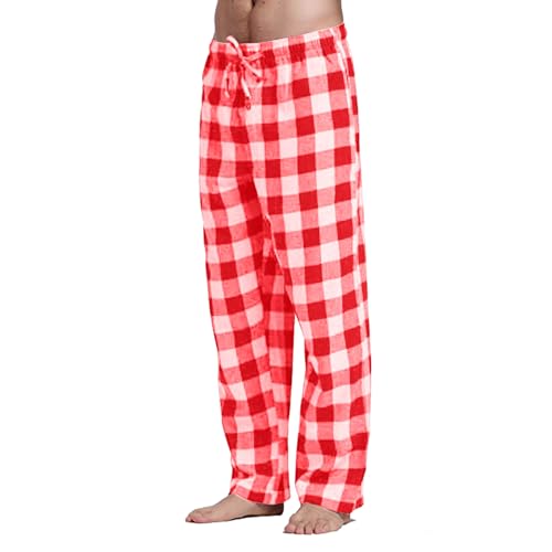 DBMZV Schlafanzughose Herren Lang Pyjamahose Baumwolle Schlafhose Einfarbige für Männer Nachtwäsche Haushose Freizeithose Yogahose mit Taschen, fahrradunterhose Freizeitshorts jazzpants(Red, S) von DBMZV