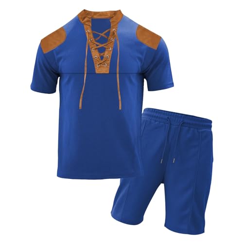 DBMZV Sommeranzug für Herren Trainingsanzug Herren Freizeitanzug Sport Set Kurzarm Sommer Jogginganzug 2-Teiliges Knopfleiste Poloshirt + Kurze Hose mit Taschen Trainingsanzug Valentinstag von DBMZV