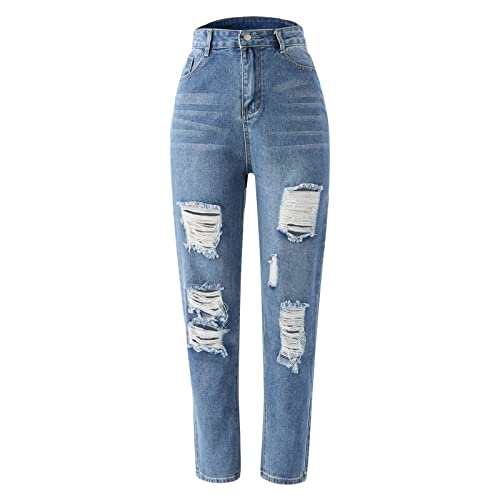 Damen Jeanshose Damen Stretch-Jeans Mit Weitem Bein Hoch Taillierte Vielseitige Modelle Jeans Plus Lange Modelle Lockere Basic-Jeans Destroyed Jeans Damen Valentinstaggeschenk von DBMZV
